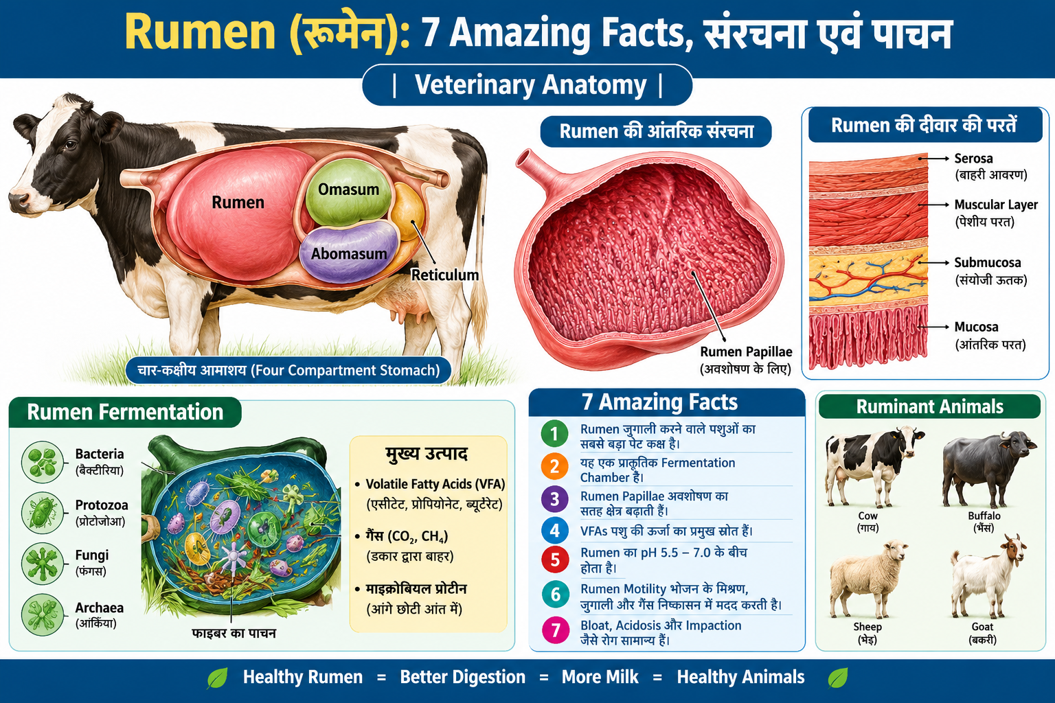 Rumen structure and fermentation in ruminant stomach