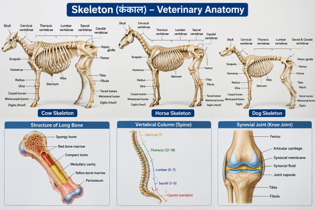 Current image: Skeleton (कंकाल) Veterinary Anatomy labelled diagram